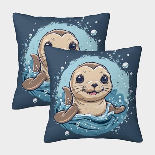 VesFy Cartoon Robbe Zierkissenbezüge 2er Set Kissenhüllen Mit Unsichtbarem Reißverschluss Kissen Fall Tier Wurfkissenbezüge Für Sofa Couch Schlafzimmer 40x40cm von VesFy