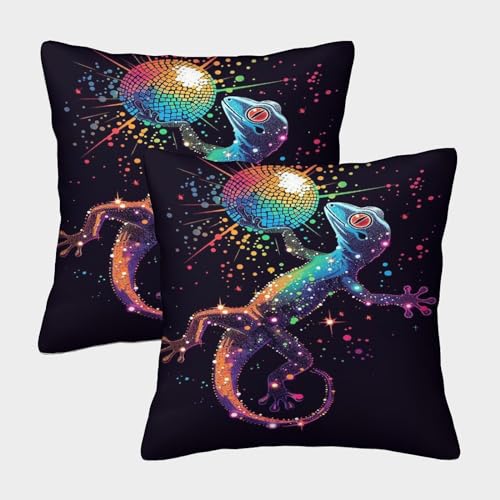 VesFy Kreativer Gecko Zierkissenbezüge 2er Set Kissenhüllen Kissen Deko Kissen Fall Tier Weiche Quadratische Kissenbezüge Für Sofa Gartenbett Schlafzimmer 40x40cm von VesFy