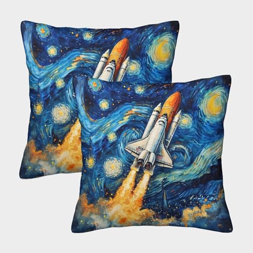 VesFy Kunst-Shuttle Kissenbezug 2er-Set Kissenhülle Kissen Deko Kissen Fall Raumschiff Kissenbezüge Für Kinder Und Erwachsene 40x40cm von VesFy
