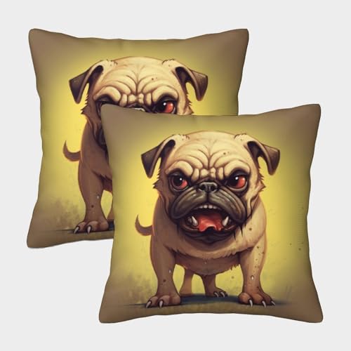 VesFy Mops Hund Zierkissenbezug 2er-Set Dekokissen Kissenhülle Mit Unsichtbarem Reißverschluss Kissen Fall Tier Haustier Wurfkissenbezüge Für Sofa Bed Auto Büro Cafe Garten Dekor 40x40cm von VesFy