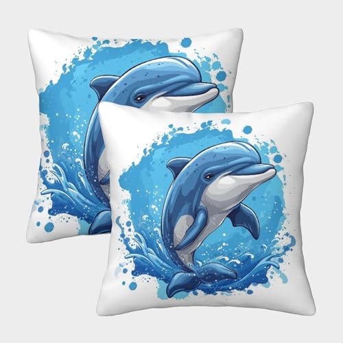 VesFy Niedlicher Delphin Kopfkissenbezug 2er Set Kissenhülle Mit Unsichtbarem Reißverschluss Kissen Fall Tier Weiche Quadratische Kissenbezüge Für Sofa Gartenbett Schlafzimmer 40x40cm von VesFy