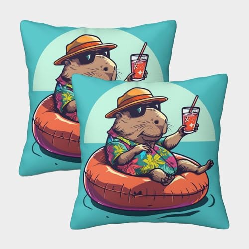 VesFy Niedliches Capybara Wurfkissenbezug 2er-Set Kissenhüllen Kissen Deko Kissen Fall Tier Dekorative Kissenbezüge Für Sofa Gartenbett Schlafzimmer 50x50cm von VesFy