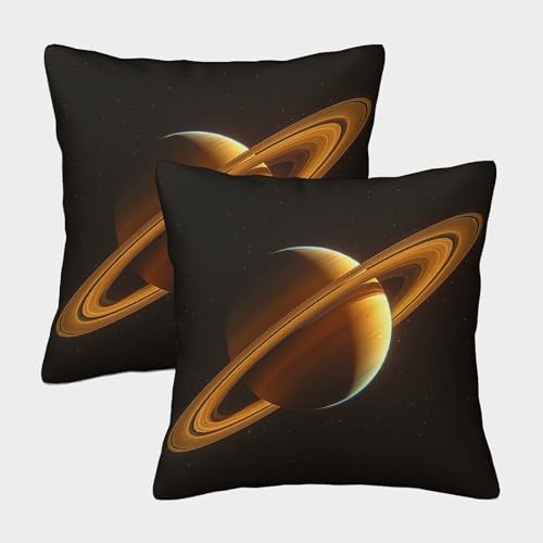 VesFy Planet Saturn Modern Kissenbezug 2er Set Kissenhüllen Kissen Deko Kissen Fall Saturn Wurfkissenbezüge Für Schlafzimmer Wohnzimmer Sofa 45x45cm von VesFy