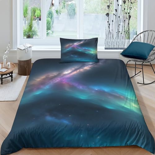 VesFy Wunderschöne Galaxie Bettbezug Kissenbezug Set 2 Teilig Weiche Mikrofaser 3D Universum Druck Mit Reißverschluss Für Jungen Mädchen Erwachsen Single（135x200cm） von VesFy