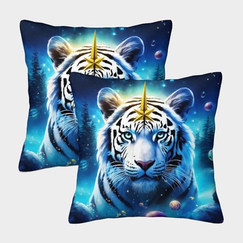 VesFy kreativer Tiger Zierkissenbezug 2er-Set Dekokissen Kissenhülle Mit Unsichtbarem Reißverschluss Kissen Fall Tier Wurfkissenbezüge Für Sofa Bed Auto Büro Cafe Garten Dekor 45x45cm von VesFy
