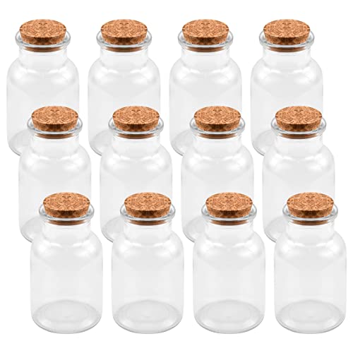 Vesaneae 12 Stück Mini Vasen Set 125ml, Kleine Glasfläschchen mit Korken, Klar Dekoflaschen, Kleine Vasen Glasvase, Runde Väschen, Flasche für Hochzeit Tischdeko, für Dekoration oder Bastelarbeiten von Vesaneae