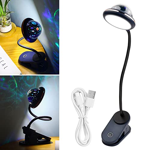 Vesaneae LED Klemmlampe Leselampe Mit Sternprojektion,USB Aufladbare Stern Clip Nachtlicht,Schwanenhals Bett Lampe,Augenpflege Schreibtischlampe,Nachttischlampe Touch Dimmbar(Blau) von Vesaneae