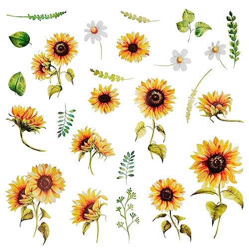 Vesaneae Sonnenblume Wandaufkleber, Wasserdichte Sonnenblume Wandtattoos, Abnehmbare Blume Wanddekoration, Dekorative Fenstersticker, Blumen-Dekor für Kühlschrank, Mülltonnen Aufkleber (98x32CM) von Vesaneae