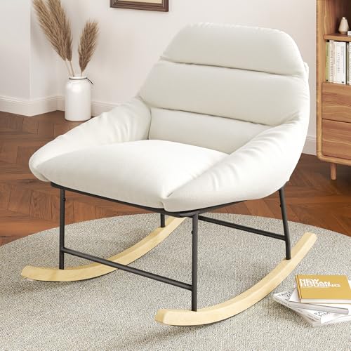 Vesgantti Bequemer Schaukelstuhl fürs Kinderzimmer und mehr – mit Sherpa-Fleece, tiefer Sitzfläche, weicher Polsterung & Breiten Armlehnen – Beige von Vesgantti