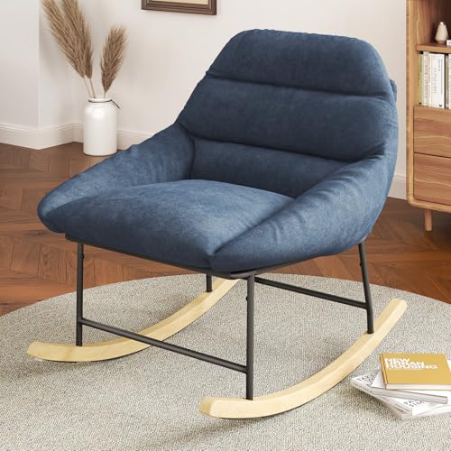 Vesgantti Bequemer Schaukelstuhl in Blau-Grau – ideal für Wohnzimmer, Schlafzimmer & Kinderzimmer – mit flauschigem Sherpa-Bezug von Vesgantti