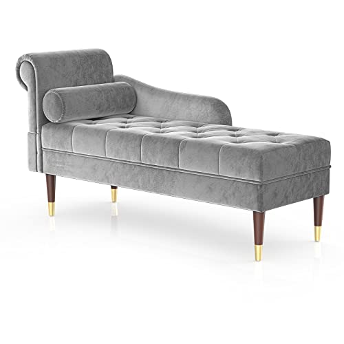 Vesgantti Velvet Chaiselongue, Indoor Lounge Sofa mit linker Armlehne und Lendenkissen, gepolsterte Recamiere für Wohnzimmer, Schlafzimmer und Büro, werkzeuglose Montage von Vesgantti