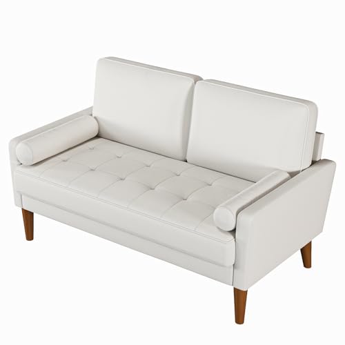 Vesgantti Couch 2 Sitzer, Samt Kleines Sofa mit 2 Wurfkissen, Modern Mini Sofa, Getuftetes Kleine Couch für Wohnzimmer/Schlafzimmer/Büro/Wohnung, 121x 77 x 87cm, Weiß von Vesgantti