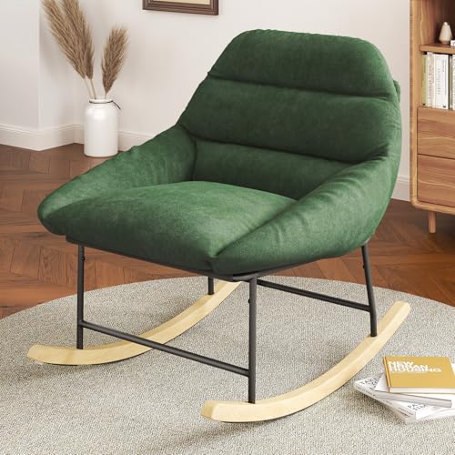 Vesgantti Grüner Schaukelstuhl mit gemütlichem Design – Sherpa-Fleece, tiefer Sitz & stabile Holzkufen – perfekt für jedes Zuhause von Vesgantti
