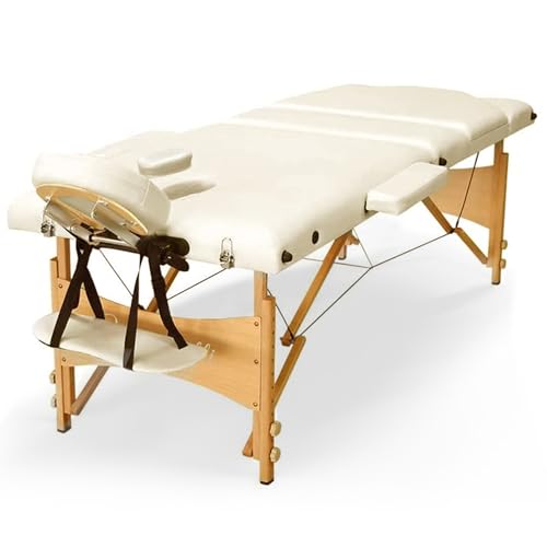Vesgantti Massageliege 3 Zonen Portable Massagetisch Massageliege klappbar höhenverstellbare Holz Massagebett inkl. Zubehör Kopfstütze, Armlehne Tragetasche für Reiki Therapie Salon (weiß) von Vesgantti