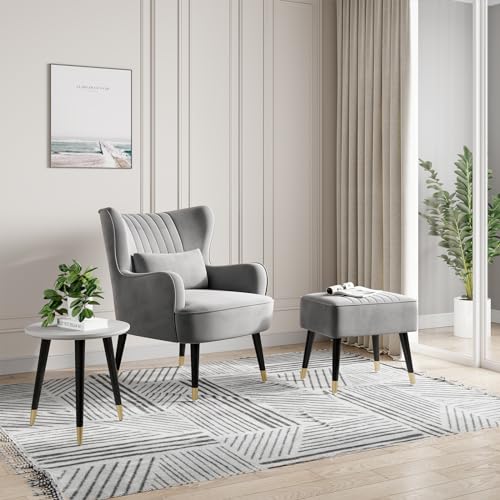 Vesgantti Ohrensessel Set Grau (Hocker und Sessel Werden separat versandt) Relaxsessel Set Relaxsessel mit Hocker von Vesgantti