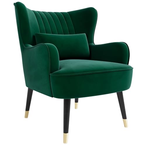 Vesgantti Samt Sessel, Moderne Relaxsessel mit Holzbein, Loungesessel mit Armlehnen, Ohrensessel für Wohnzimmer Schlafzimmer von Vesgantti