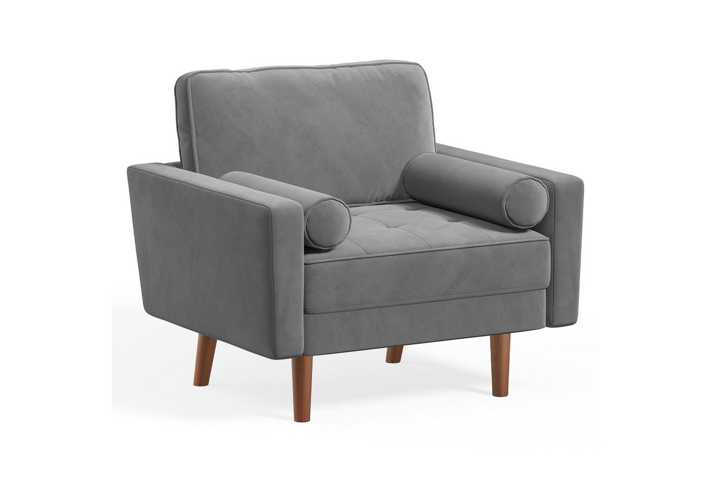 Vesgantti Sofa 1-Sitzer Kleines Sofa, Samt-Wohnzimmersessel mit 2 Kissen, Grau von Vesgantti