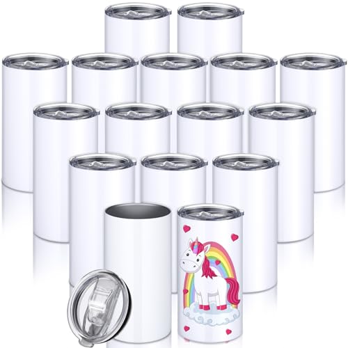 16 Stück 340 ml Blanko-Becher weiß Edelstahl Sublimation gerade dünne Becher mit Deckel doppelwandige vakuumisolierte Tassen Wasserbecher für DIY Geschenk Kaffee Tee Getränke von Vesici