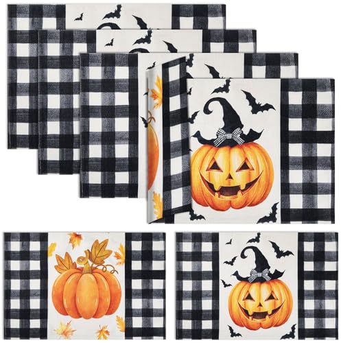 Vesici Buffalo Plaid Halloween Tischsets Set mit 4 Stück, doppelseitig, 30,5 x 45,7 cm, Thanksgiving-Platzdeckchen-Set für Halloween, Erntedankfest, Tischdekoration, Kürbis-Geist (Kürbis) von Vesici