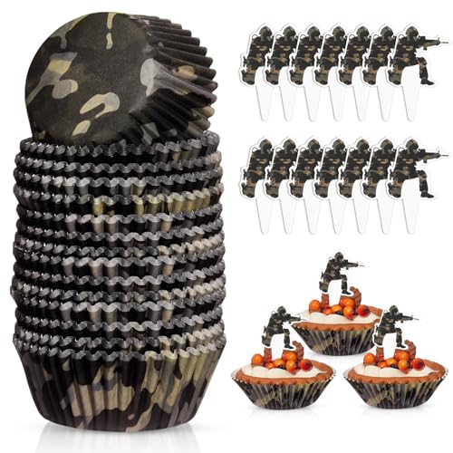 Vesici Cupcake-Aufsätze mit Soldaten, 200 Stück und Camouflage-Cupcake-Einlagen, 200 Stück, für Militär-Themen, Geburtstag, Babyparty, Partyzubehör Vesici Cupcake-Aufsätze mit Soldaten, 200 Stück und Camouflage-Cupcake-Einlagen, 200 Stück, für Militär-Themen, Geburtstag, Babyparty, Partyzubehör von Vesici