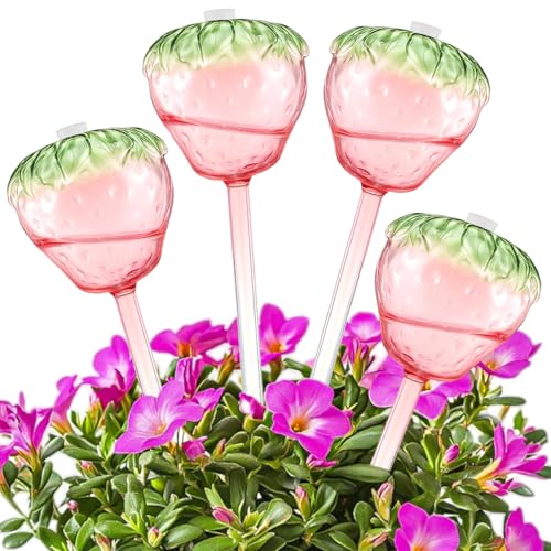 Vesici Erdbeer-Bewässerungskugeln für Pflanzen, selbstfüllend, Pflanzgefäßeinsatz, große Glaszwiebel-Bewässerung, für Reisen, Urlaub, Innen- und Außenbereich, 4 Stück von Vesici