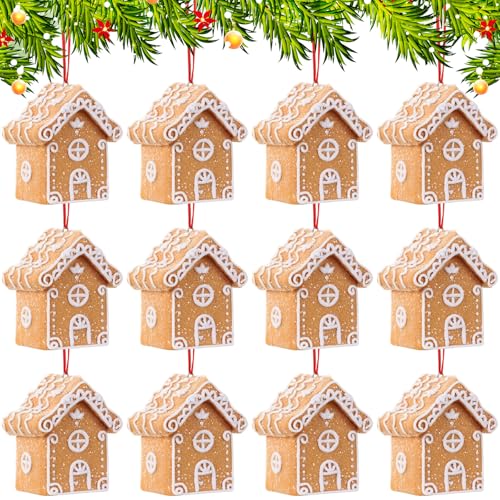 Vesici Lebkuchenhaus-Ornamente für Weihnachtsbaumschmuck, 3 Stile, Mini-Plätzchenhaus, hängende Dekorationen für Urlaub, Weihnachtsbaum, Heimdekoration, 12 Stück von Vesici