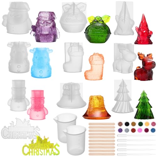 Vesici Weihnachtliches Harzformen-Set enthält 10-teiliges Silikonformen-Set mit Glitzerpulverbechern, Stäbchen, Pipetten, Epoxid-Gussformen für Heimwerker, Weihnachten, Basteln, Ornamente Vesici Weihnachtliches Harzformen-Set enthält 10-teiliges Silikonformen-Set mit Glitzerpulverbechern, Stäbchen, Pipetten, Epoxid-Gussformen für Heimwerker, Weihnachten, Basteln, Ornamente von Vesici