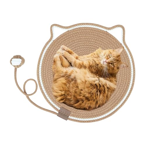 Vesidoloy Horizontaler Für Katzen,Runder Horizontaler Kratzer mit Ball Spielzeug - Katzenbett Mit Ohren Häkchen Möbelschoner - Für Wohnzimmer Schlafzimmer Teppichboden Ecke von Vesidoloy