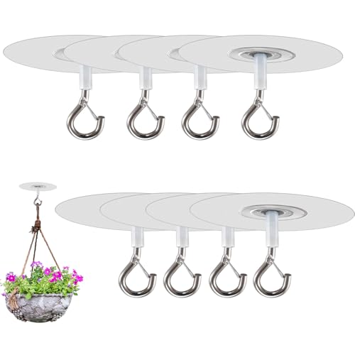Vesidoloy Selbstklebender Deckenhaken, 8 Stück Klebehaken Decke Mit Fahnenmast Clips, Deckenhaken Zum Aufhängen Von Pflanzen, Deckenhakens Selbstklebend Ohne Bohren, Für Pflanzen, Windspiele von Vesidoloy