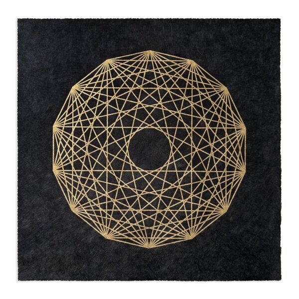 Veskor Cassiopeia 7-ORTHOPLEX HEPTACROSS Heilige Geometrie Linoldruck | 40 x 40 cm | Gold auf Naturweiß von Veskor Cassiopeia