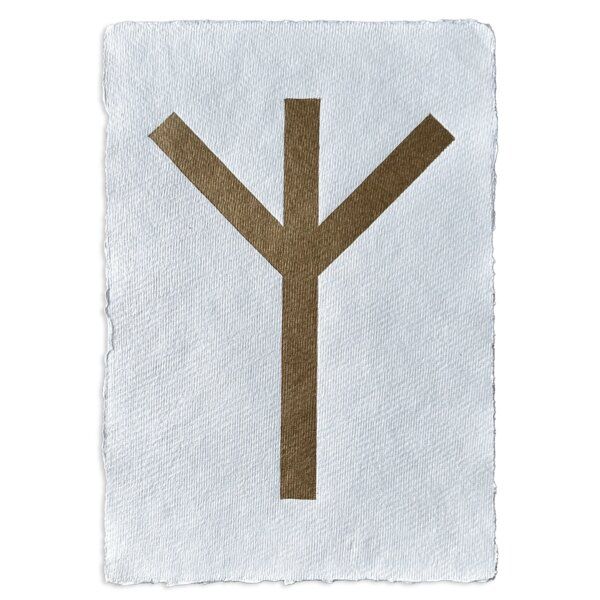 Veskor Cassiopeia ALGIZ RUNE Altnordisches Alphabet Symbol Linoldruck | 21,5 x 30,5 cm | Gold auf Weiß von Veskor Cassiopeia