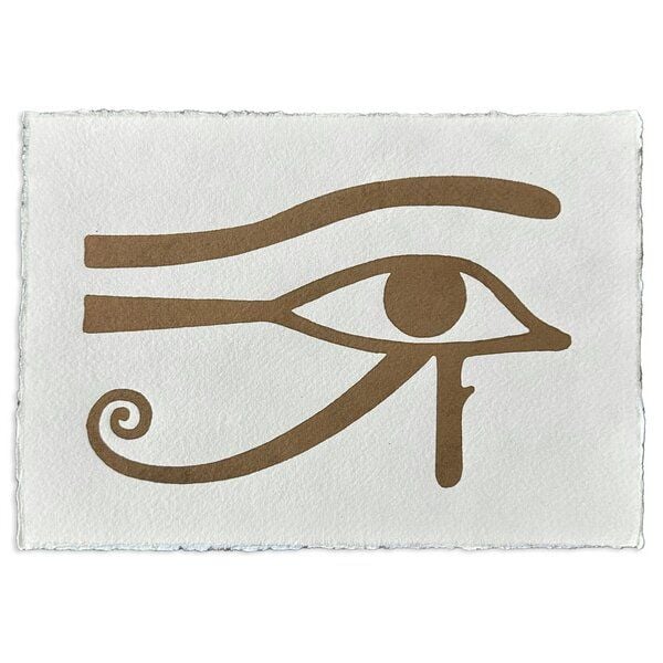 Veskor Cassiopeia AUGE DES RA Symbol Hieroglyphen Linoldruck | 21 x 14,8 cm (A5 quer) | Gold auf Weiß von Veskor Cassiopeia