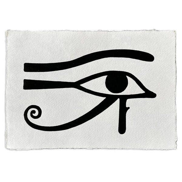 Veskor Cassiopeia AUGE DES RA Symbol Hieroglyphen Linoldruck | 21 x 14,8 cm (A5 quer) | Schwarz auf Weiß von Veskor Cassiopeia