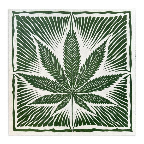 Veskor Cassiopeia CANNABIS BLATT Marihuana Pflanzen Linoldruck | 40 × 40 cm | Grün auf Naturweiß von Veskor Cassiopeia