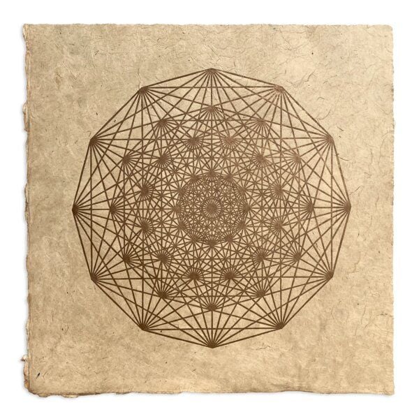 Veskor Cassiopeia DEMIHEPTERAKT Heilige Geometrie Linoldruck | 40 × 40 cm | Kupfer auf Rosenholz von Veskor Cassiopeia