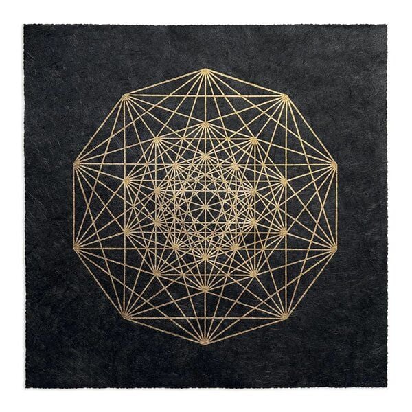 Veskor Cassiopeia DEMIHEXERAKT Heilige Geometrie Linoldruck | 40 × 40 cm | Gold auf Schwarz von Veskor Cassiopeia