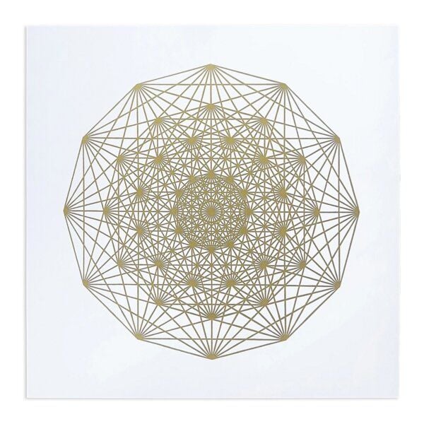 Veskor Cassiopeia DEMIHEPTERAKT Heilige Geometrie Linoldruck | 50 × 50 cm | Gold auf Weiß von Veskor Cassiopeia
