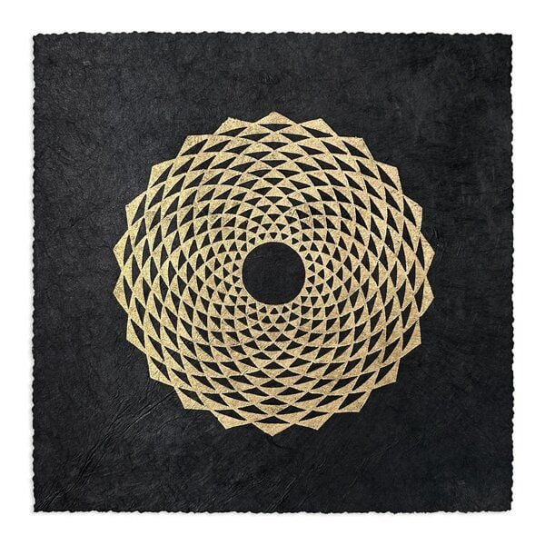 Veskor Cassiopeia ETERNA FLORO Heilige Geometrie Linoldruck | 21 × 21 cm | Gold auf Schwarz von Veskor Cassiopeia