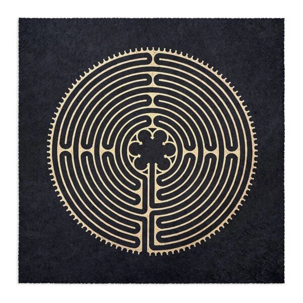 Veskor Cassiopeia LABYRINTH VON CHARTRES der Kathedrale Notre-Dame Linoldruck | 40 × 40 cm | Gold auf Schwarz von Veskor Cassiopeia