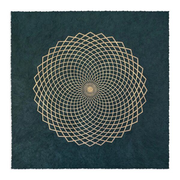 Veskor Cassiopeia LOTUS DES LEBENS Heilige Geometrie Linoldruck | 27,5 x 27,5 cm | Gold auf Smaragdgrün von Veskor Cassiopeia