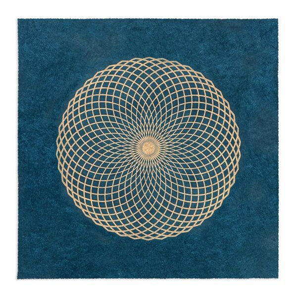 Veskor Cassiopeia LOTUS DES LEBENS Heilige Geometrie Linoldruck | 40 x 40 cm | Kupfer auf Petrolblau von Veskor Cassiopeia