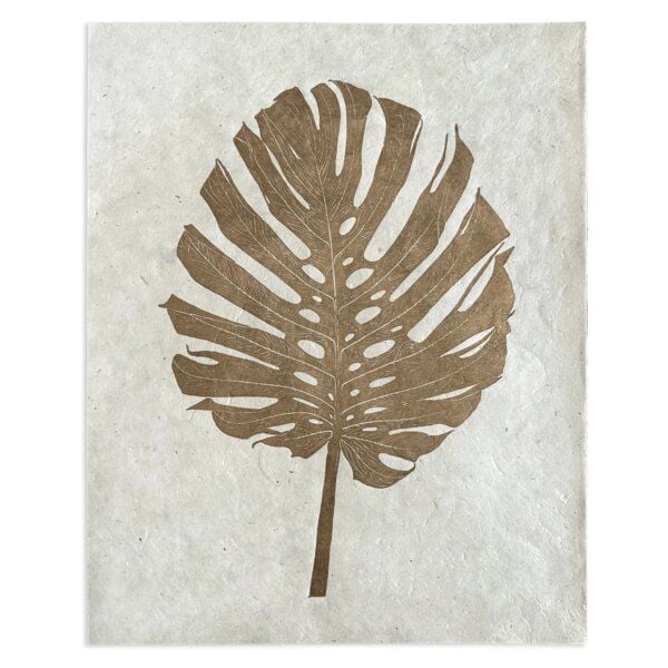 Veskor Cassiopeia MONSTERA DELICIOSA Botanischer Linoldruck | 40 x 50 cm | Gold auf Naturweiß von Veskor Cassiopeia