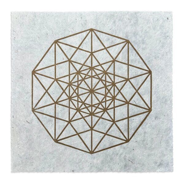Veskor Cassiopeia PENTERAKT HYPERCUBE Heilige Geometrie Linoldruck | 22 × 22 cm | Gold auf Naturweiß von Veskor Cassiopeia