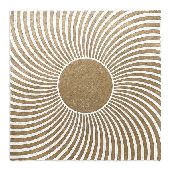 Veskor Cassiopeia PSYCHEDELIC SUN Op-Art Linoldruck | 40 x 40 cm | Gold auf Naturweiß von Veskor Cassiopeia