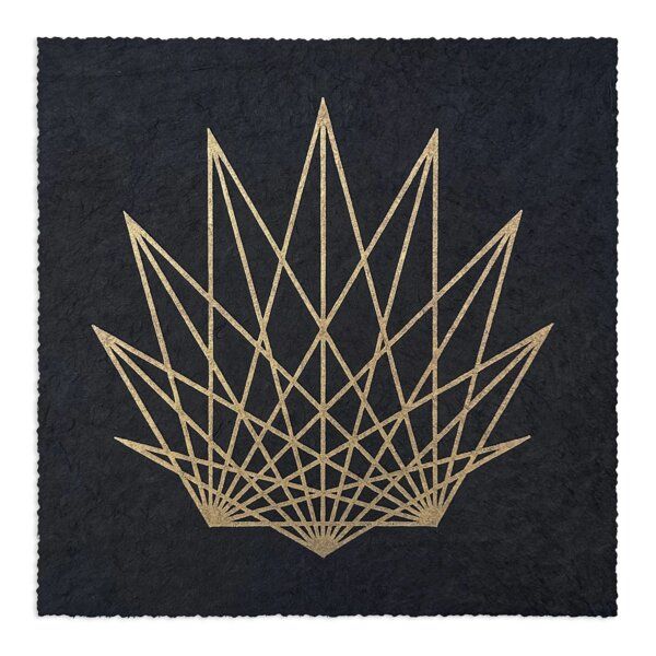 Veskor Cassiopeia STAR SHELL Heilige Geometrie Linoldruck | 22 × 22 cm | Gold auf Schwarz von Veskor Cassiopeia