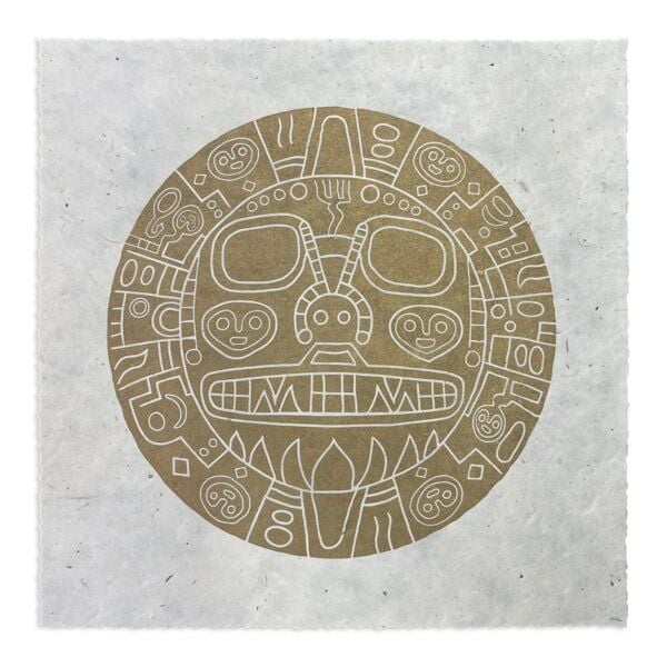 Veskor Cassiopeia TIKI VIRACOCHA Heilige Geometrie Linoldruck | 22 × 22 cm | Gold auf Naturweiß Veskor Cassiopeia TIKI VIRACOCHA Heilige Geometrie Linoldruck | 22 × 22 cm | Gold auf Naturweiß von Veskor Cassiopeia