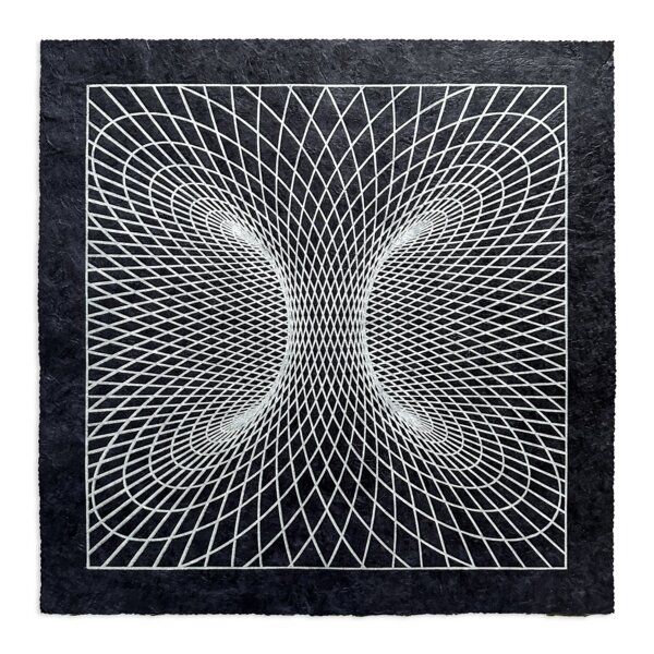 Veskor Cassiopeia TORUSFELD Heilige Geometrie Linoldruck | 40 x 40 cm | Silber auf Schwarz von Veskor Cassiopeia