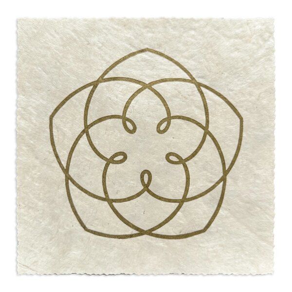 Veskor Cassiopeia VENUS FLOWER Heilige Geometrie Linoldruck | 16 × 16 cm | Gold auf Naturweiß von Veskor Cassiopeia