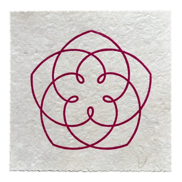 Veskor Cassiopeia VENUS FLOWER Heilige Geometrie Linoldruck | 16 × 16 cm | Heißes Pink auf erdigem Altweiß von Veskor Cassiopeia