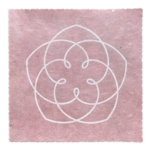 Veskor Cassiopeia VENUS FLOWER Heilige Geometrie Linoldruck | 16 × 16 cm | Weiß auf Blush-Rosa von Veskor Cassiopeia